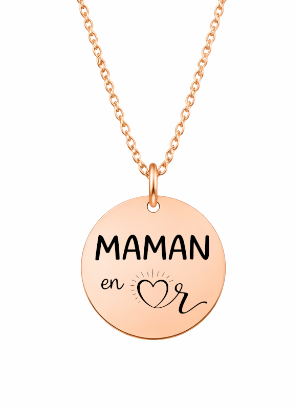 Collier maman personnalisé pour femme médaille or rose